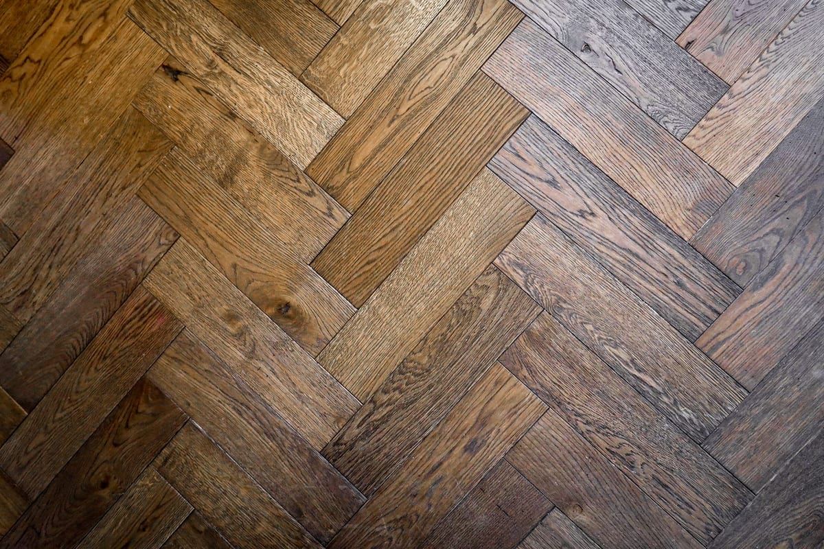 Rich oak parquet blocks sanded and finished